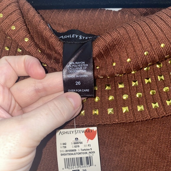 Ashley‎ Stewart Sweater Brown Tan NWT Size 26 Cowl Neck Embellishments Sequins - Picture 5 of 6